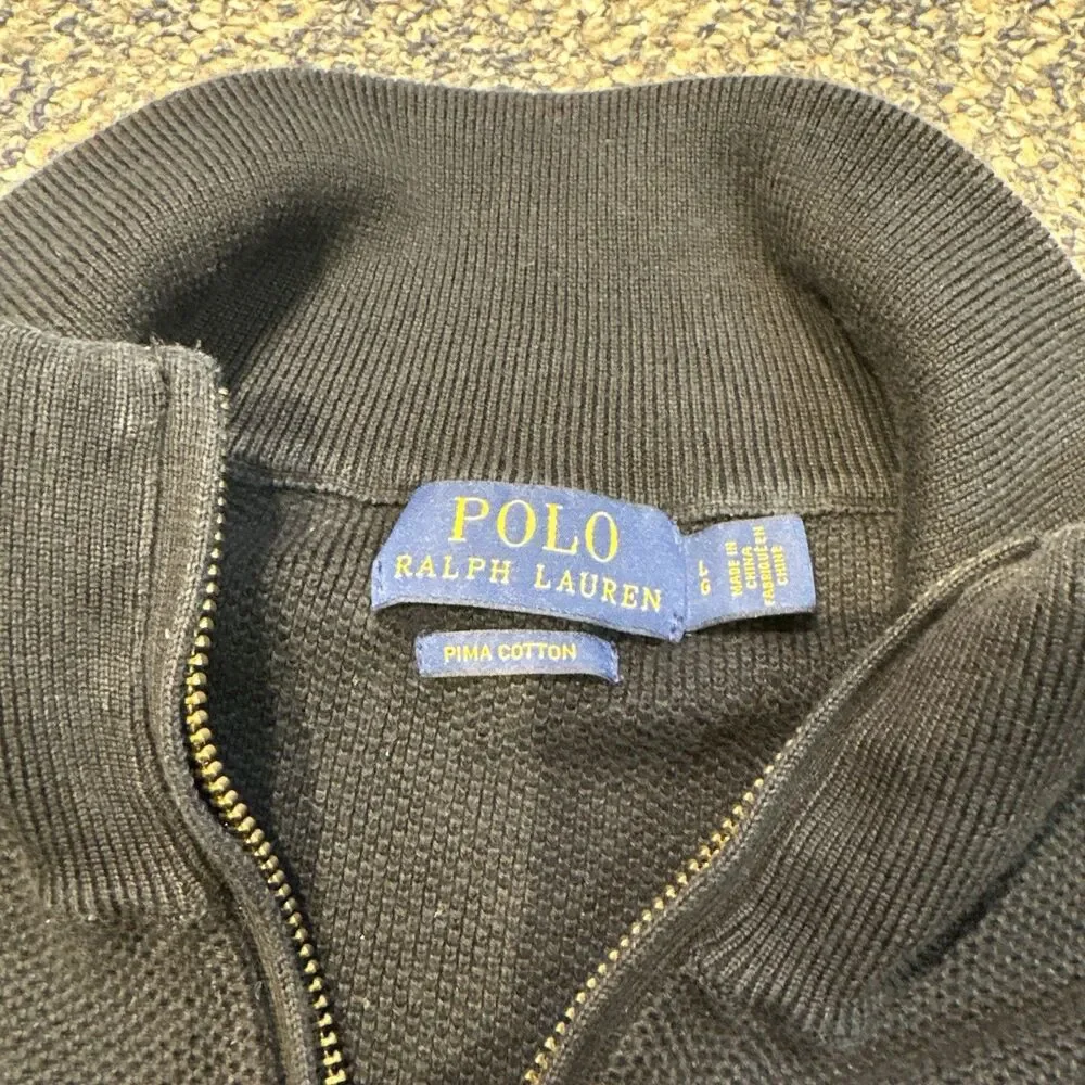 Polo Ralph Lauren Pima Cotton 1/4 Zip Men's L Pullover Sweater Black